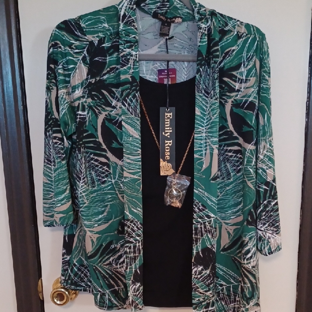Emily Rose Tropical Green Leaf Cardigan